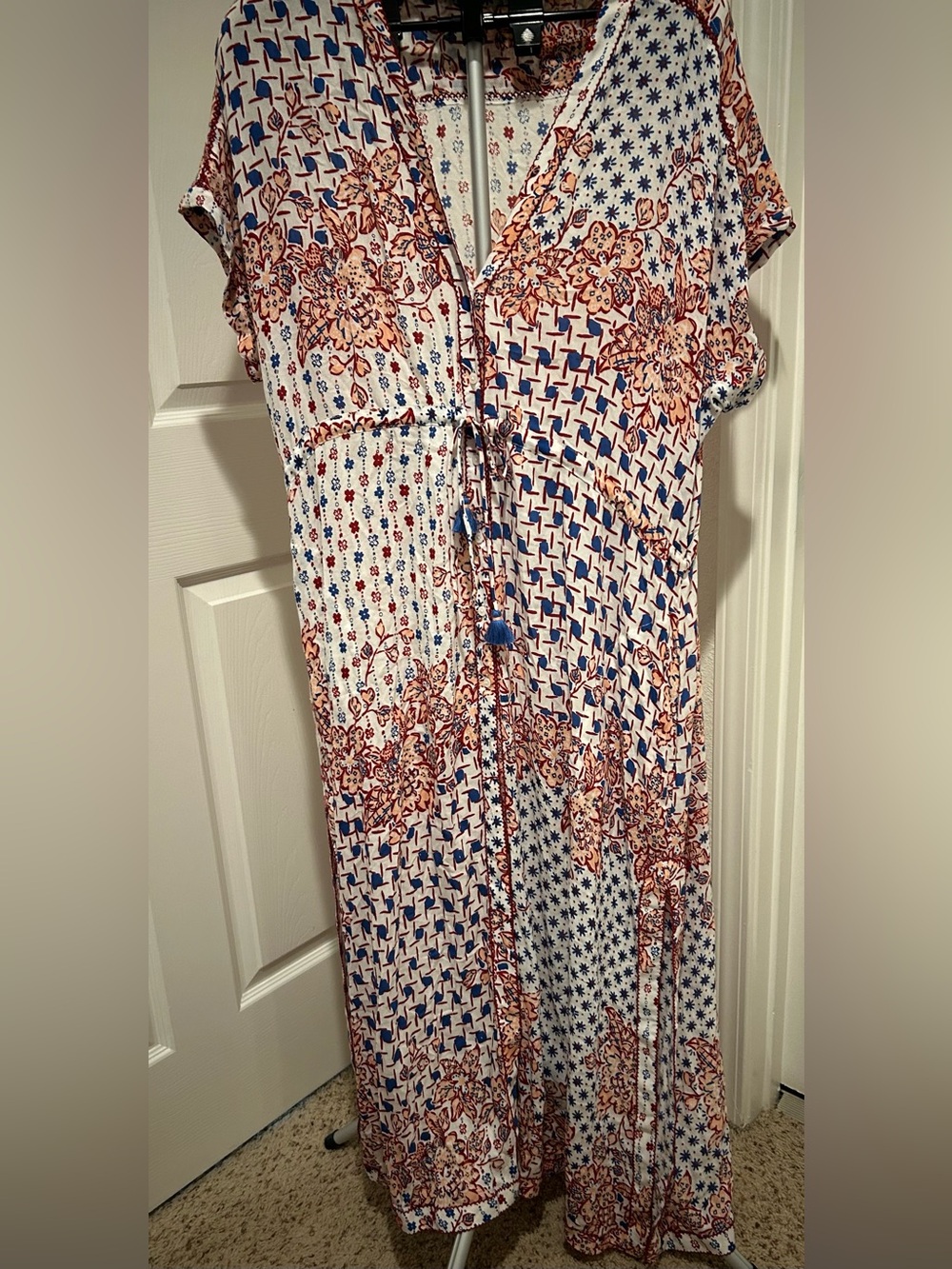 Poupette St Barth White, Blue and Rust Patchwork Maxi Dress